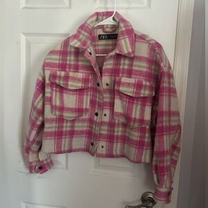 Zara Pink and Cream Checkered Jacket
